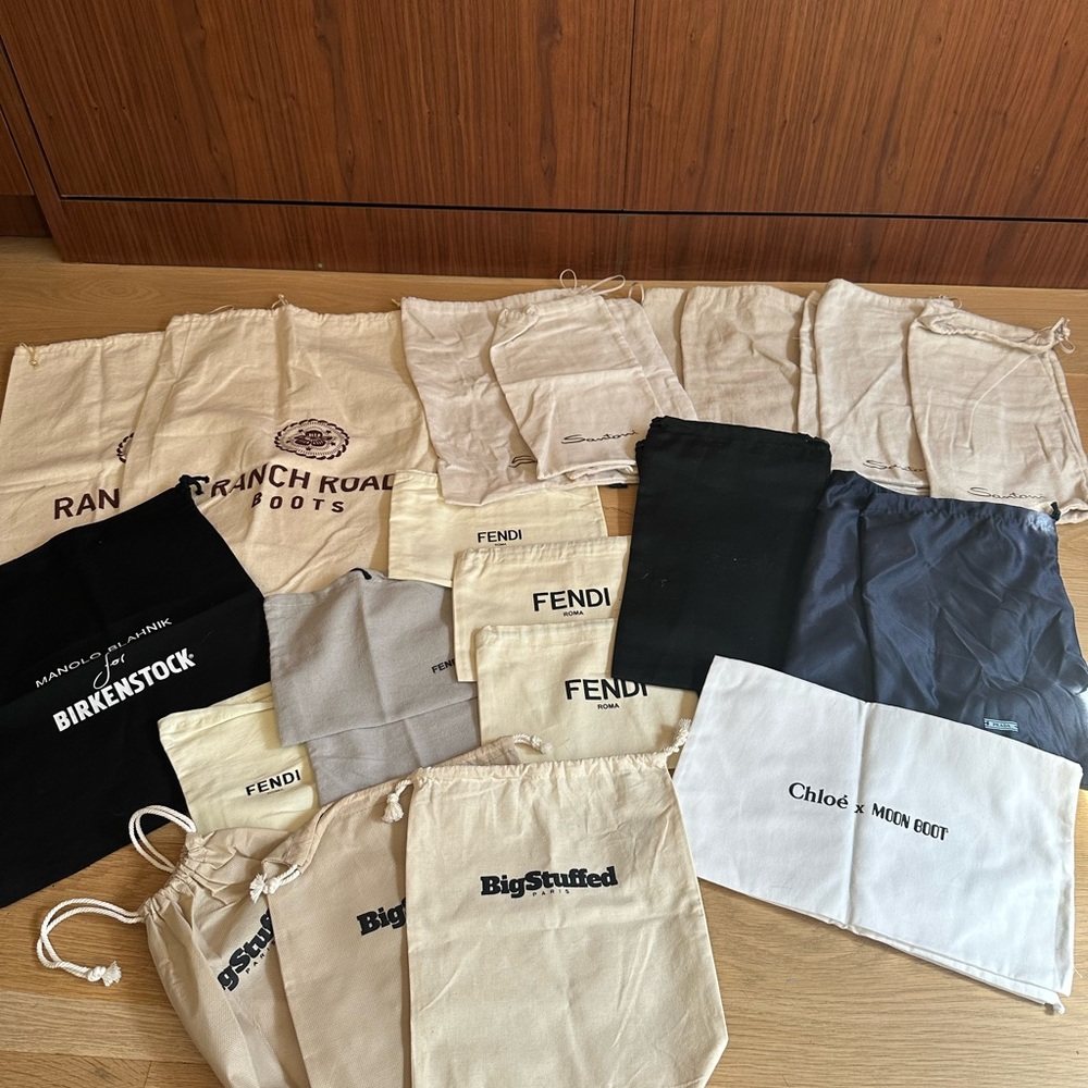 Assorted Designer Dust Bags Collection Set of 26 (Fendi, Santoni, Prada, etc.)
